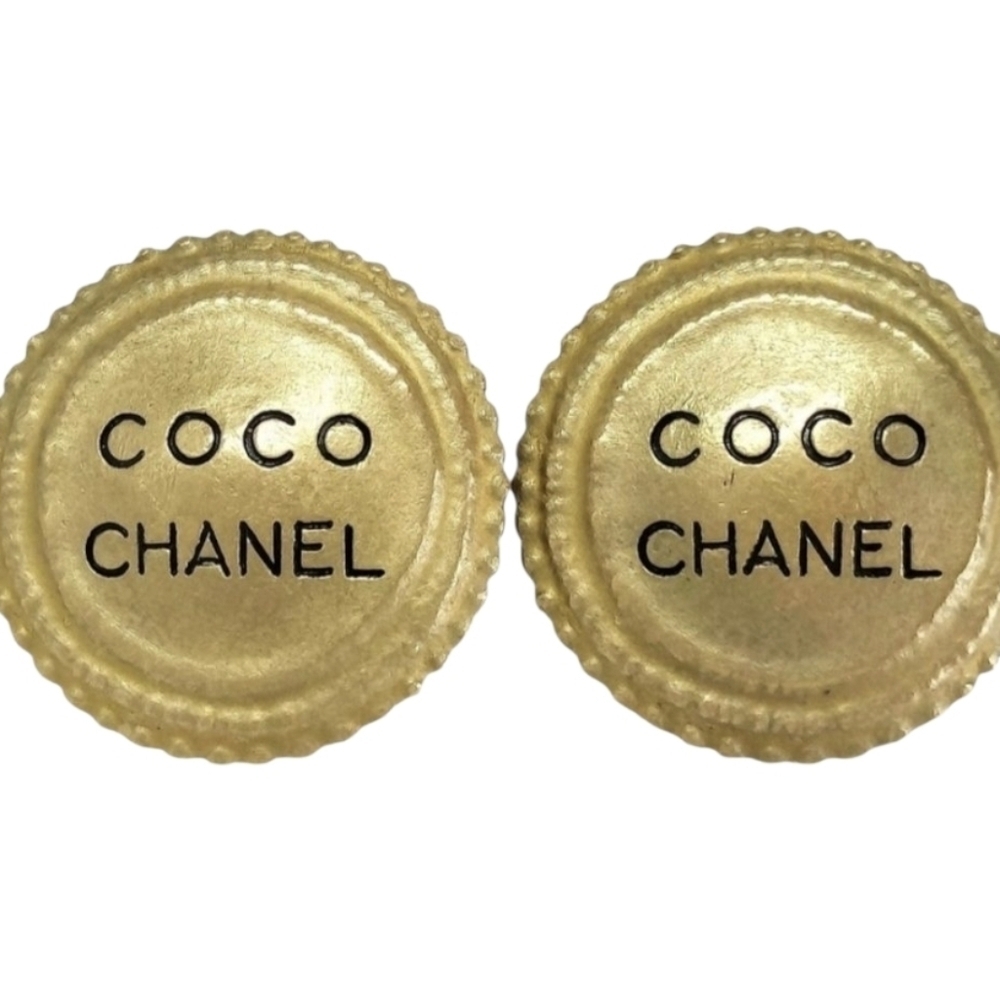 CHANEL Gold Button Earrings
